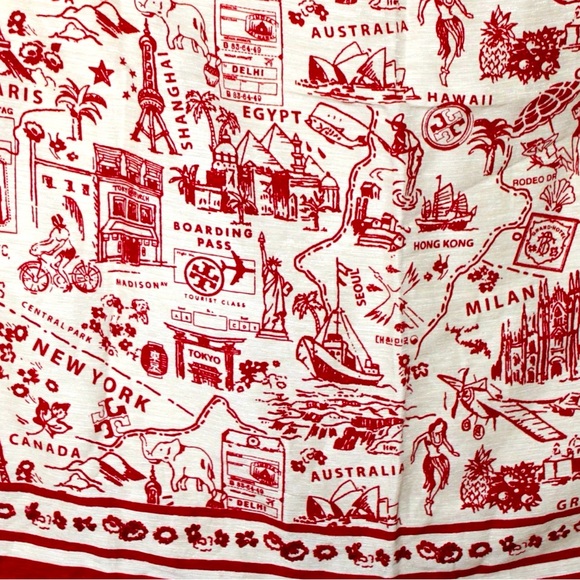 Tory Burch "Destination" Oversized Square Scarf Silk & Linen Ivory Red - Picture 4 of 6